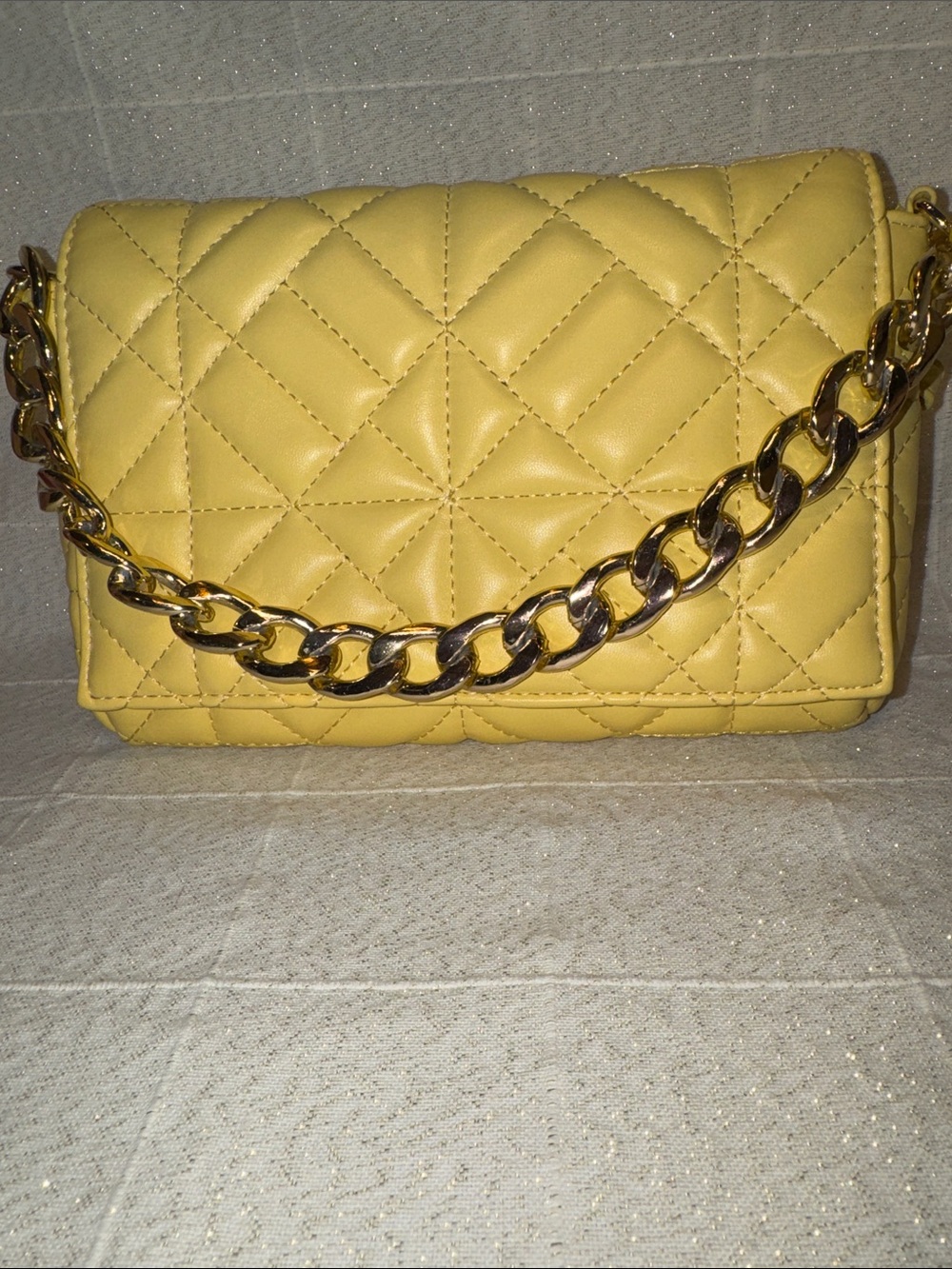 Quilted Yellow Crossbody Bag with Adjustable Strap — Womens - Picture 5 of 5